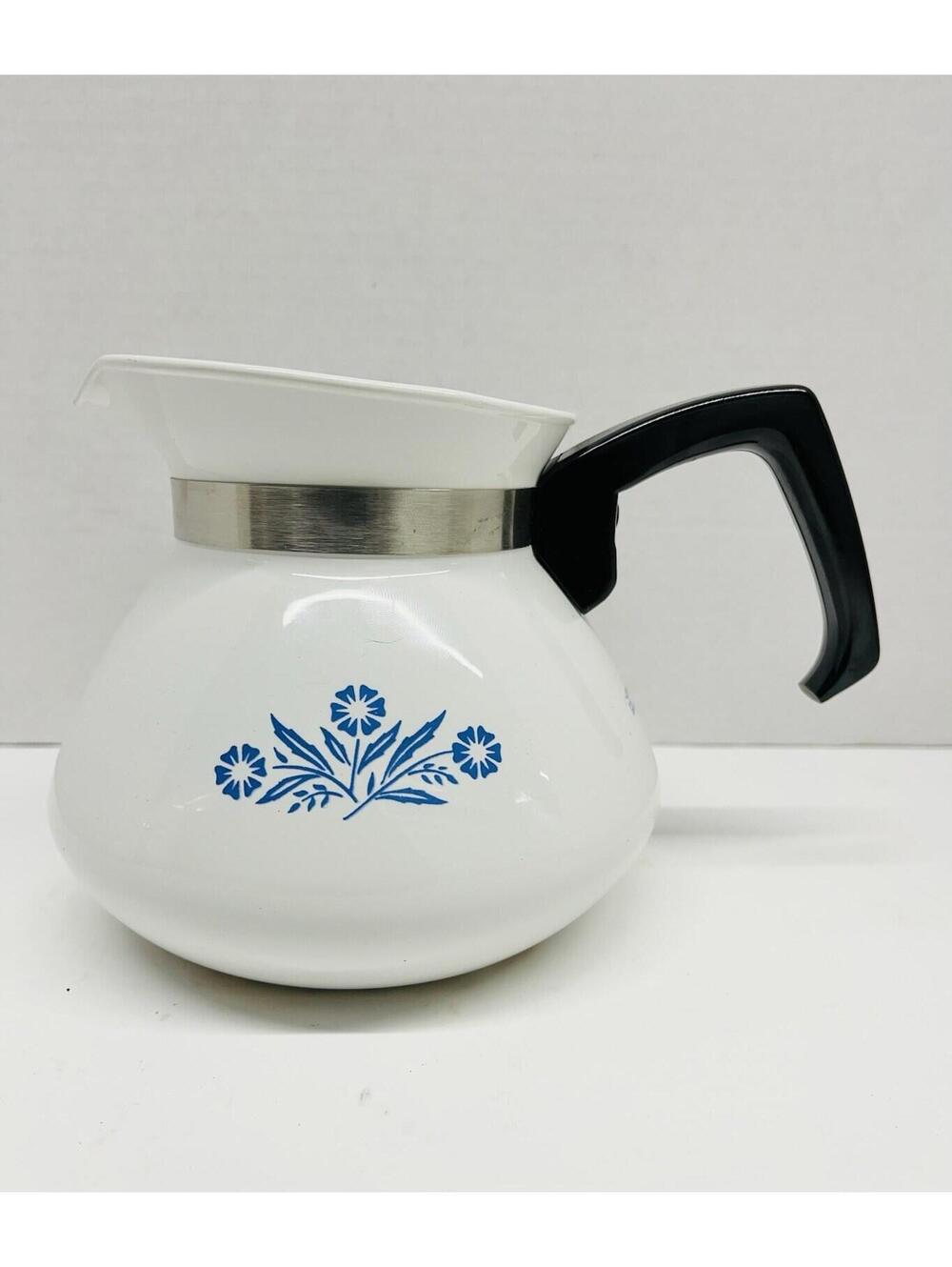 Vintage Corning Ware 6 Cup Coffee Tea Pot Kettle Blue Cornflower  No Lid